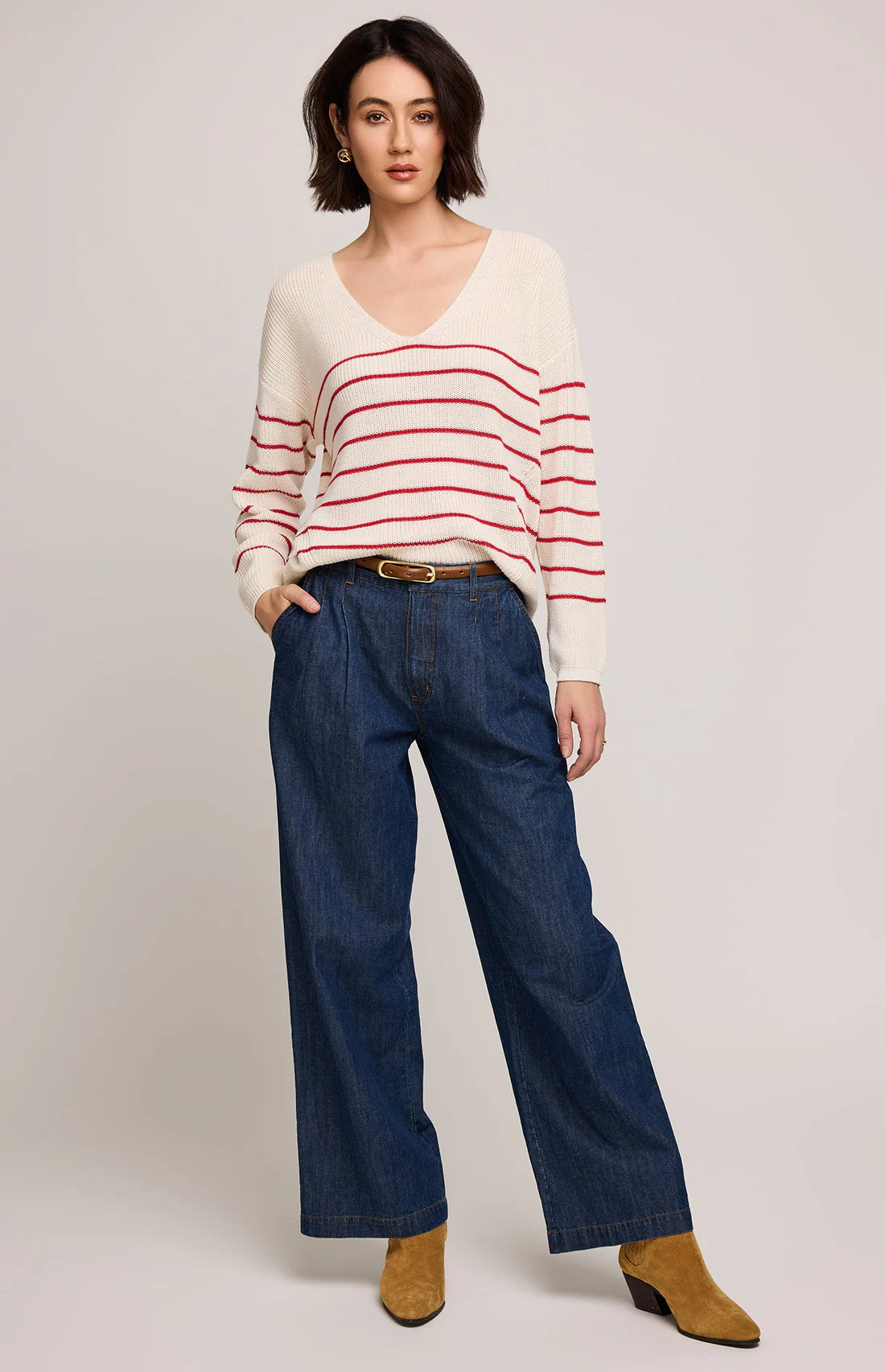 Gentle Fawn Tucker Stripe Pullover Sweater RED/CRM