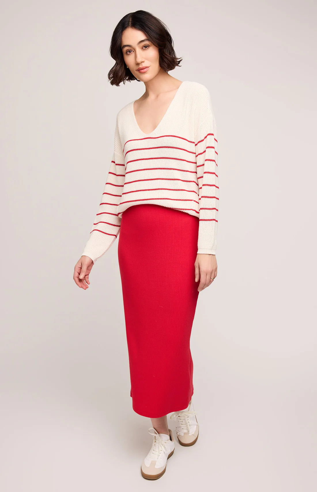 Gentle Fawn Catalina Ribbed Midi Skirt RED