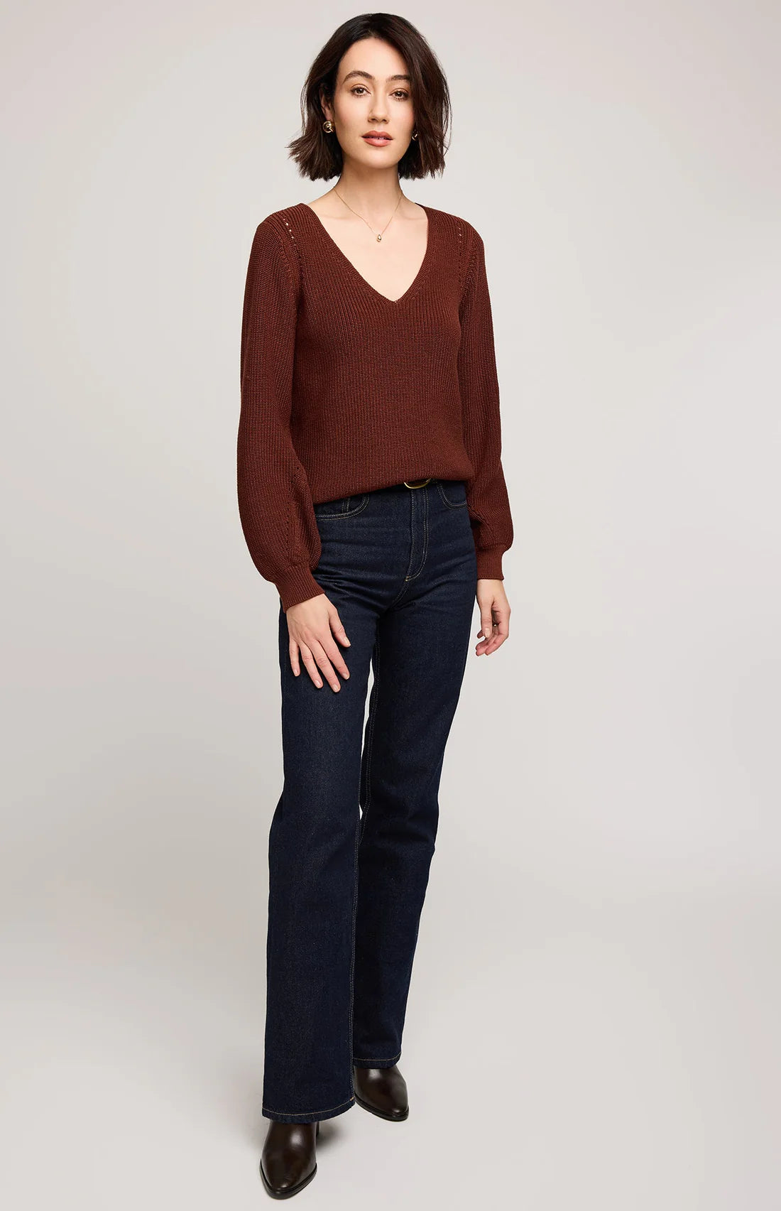 Gentle Fawn Hailey V Neck Sweater MAHOGANY