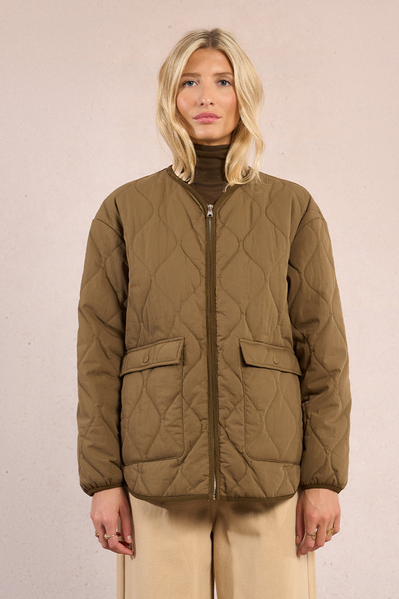Molly Bracken Quilted Zip Front Jacket KHK