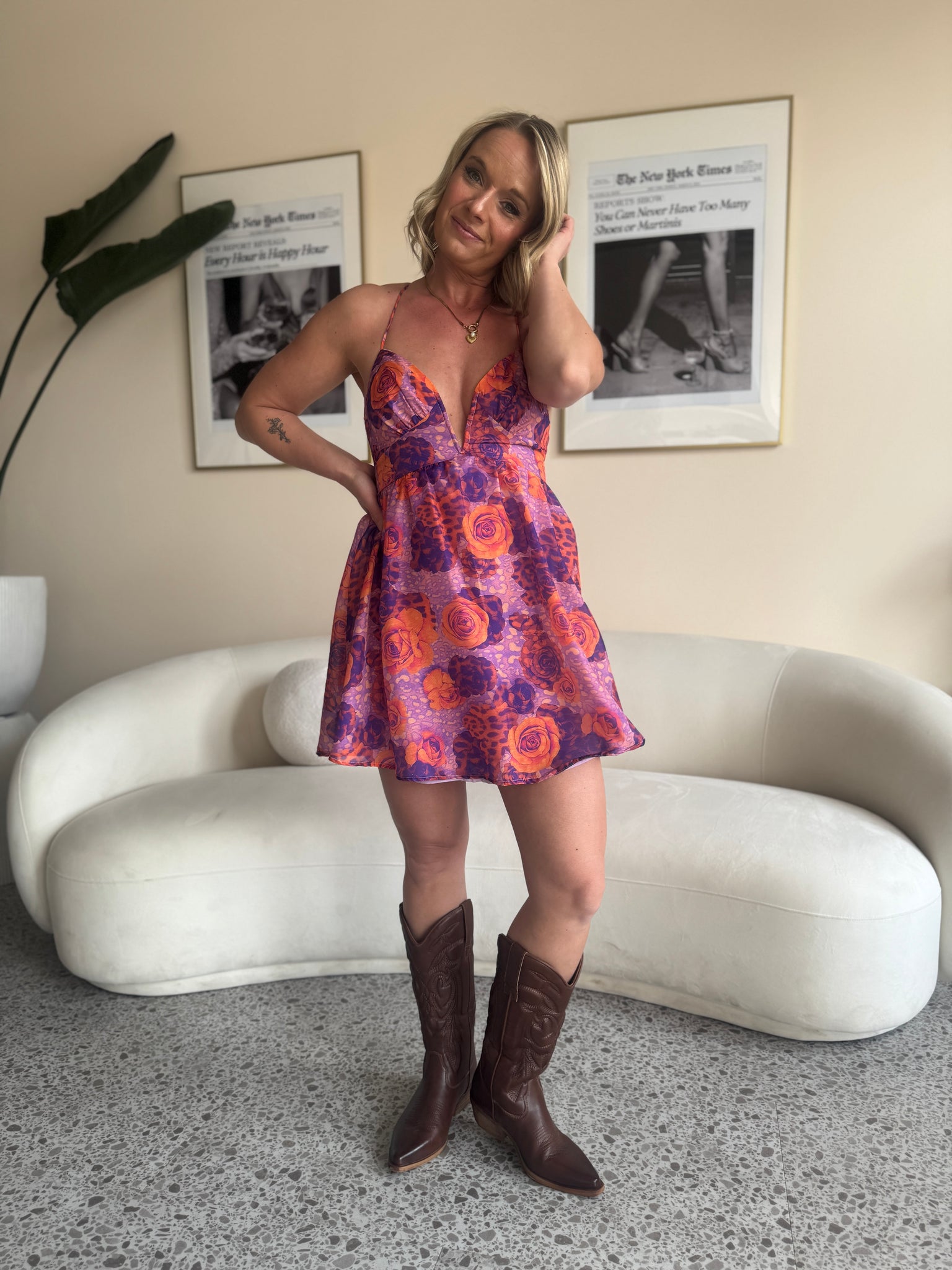 One & Only Breeze By Deep V Mini Dress RED