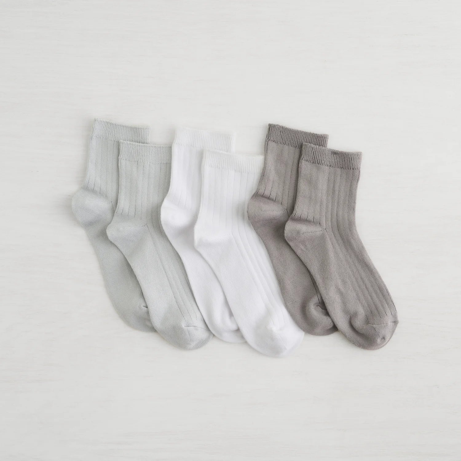 Lemon Powder Rib Quarter Crew Socks 3PK MED GRY
