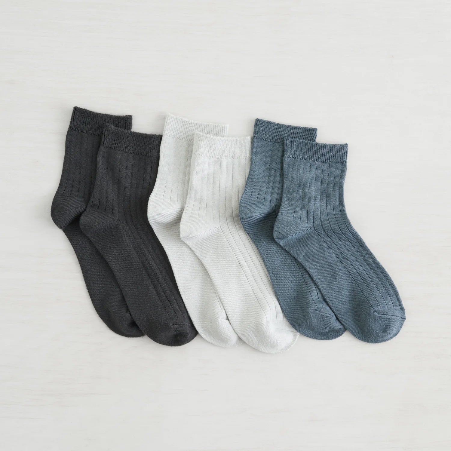 Lemon Powder Rib Quarter Crew Socks 3PK NAVY