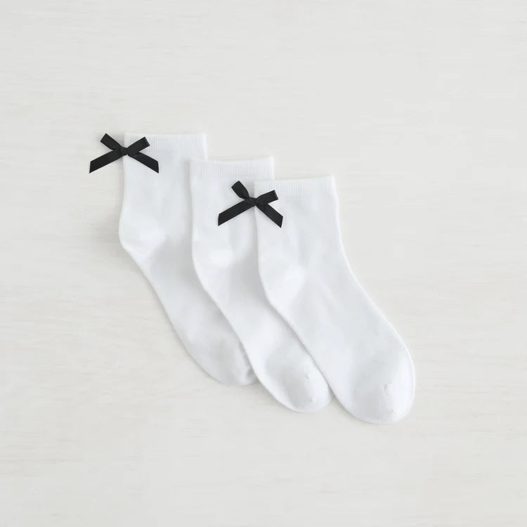 Lemon Girly Bow Quarter Crew 3PK WHT