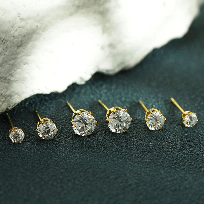 Hackey Nine Reign 3 Pairs CZ Stud Earring Set GLD