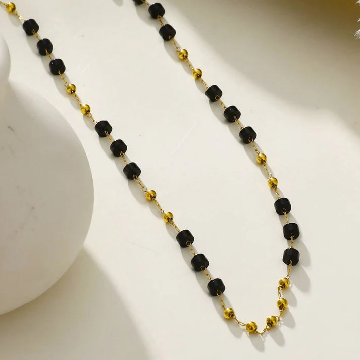 Hackney Nine Santa Cruz Bead Necklace ONYX/GLD