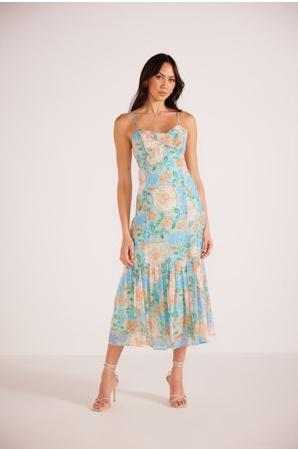 MinkPink Evelyn Strappy Floral Midaxi Dress MINT