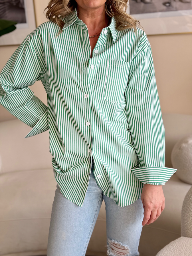 JJTL Lee Stripe Button Down Shirt GRN