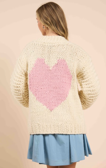 Sadie & Sage Heart You Handknit Cardigan IVRYPNK