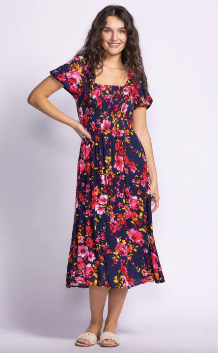 Pink Martini Francesca Floral Midi Dress BLUE