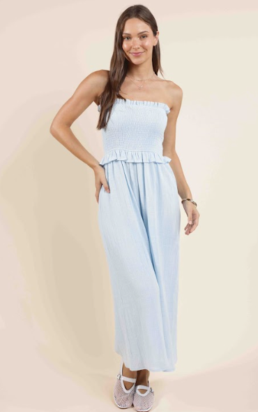 Sadie & Sage So Cal Smocked Jumpsuit BLU