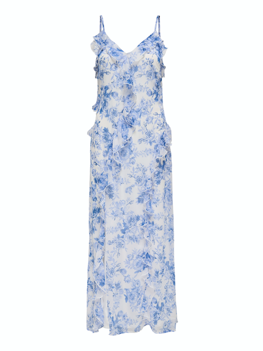 ONLY Miriam Floral Frill Maxi Dress BLU/WHT