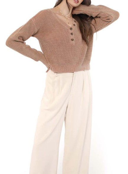 Sadie & Sage Brixton Button Sweater WSHD RUST