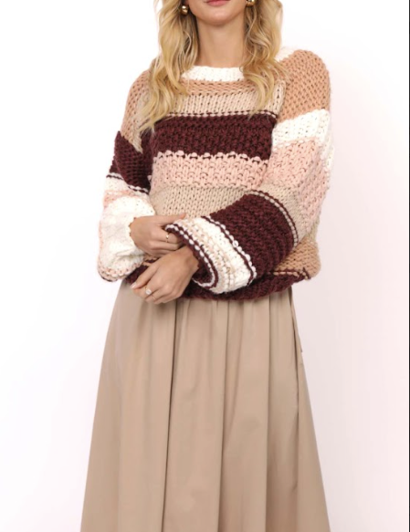 Sadie & Sage Butter Pecan Chunky Sweater BURG