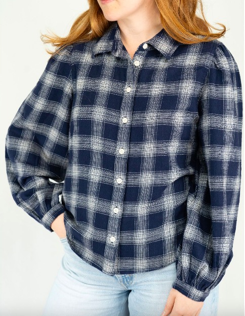 Levi's Journey Plaid Puff Sleeve Top BLU