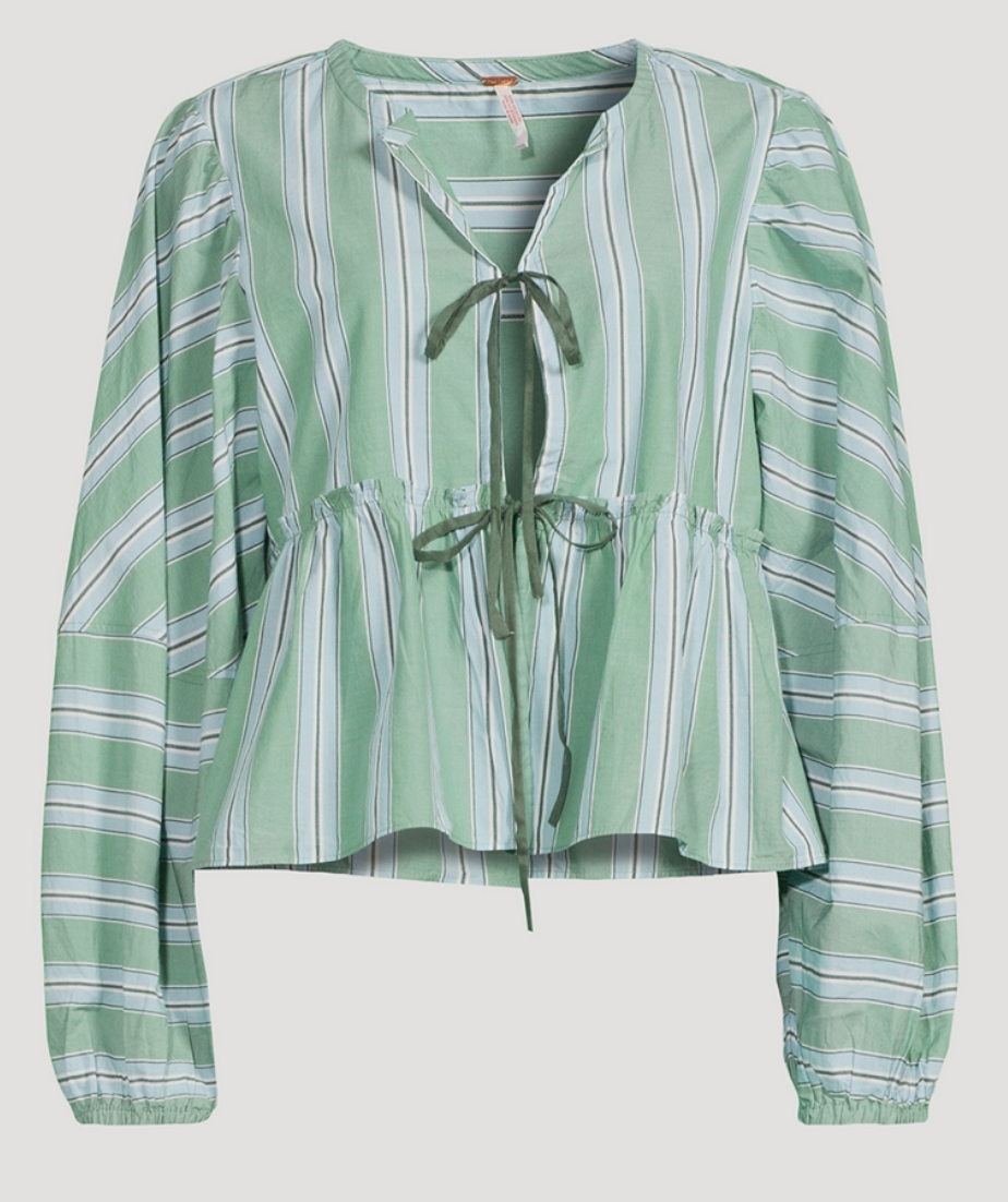 Free People Brunch Babe Stripe Tie-Front Blouse
