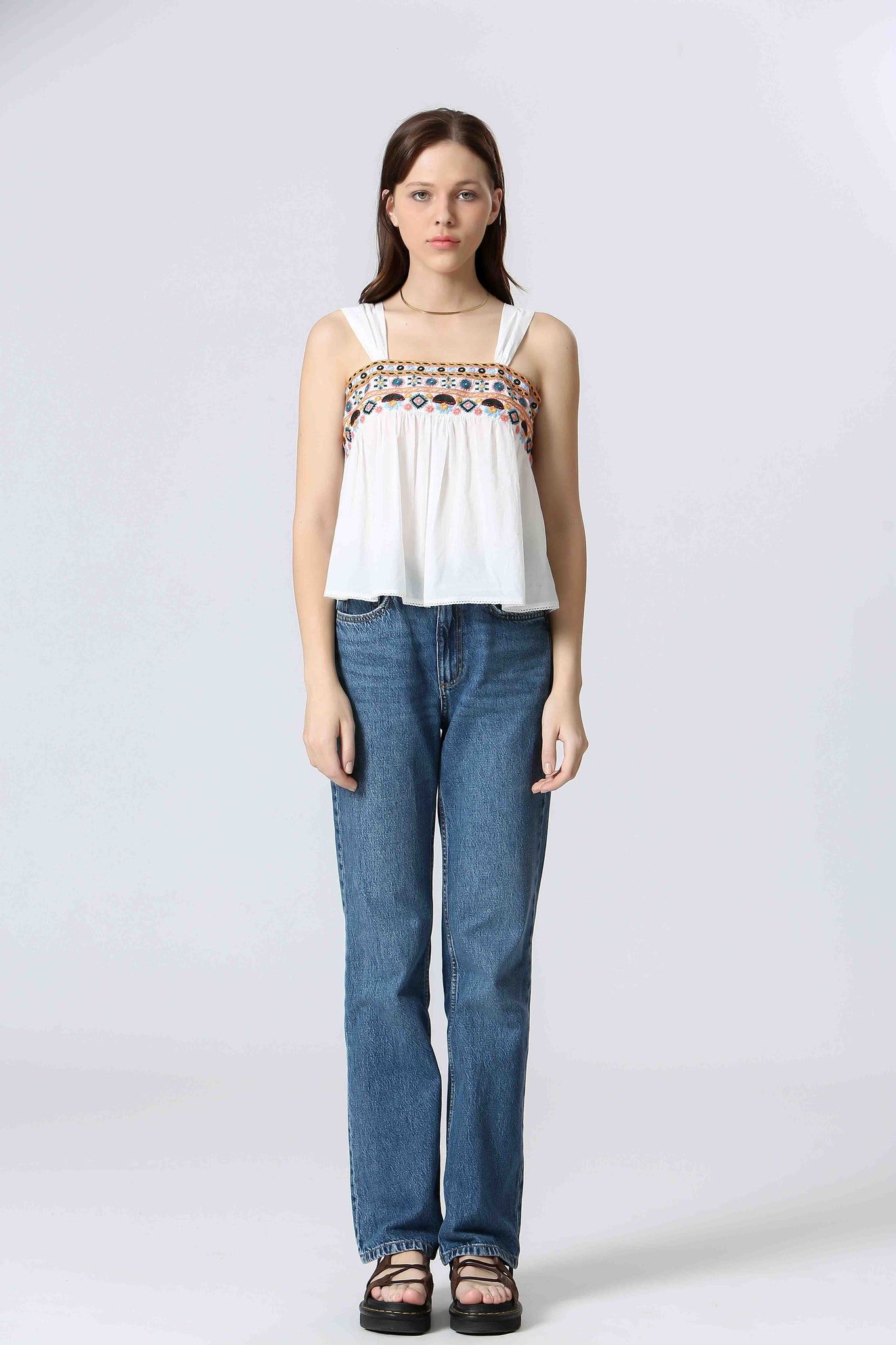 Korner Kamila Embroidered Tank WHT