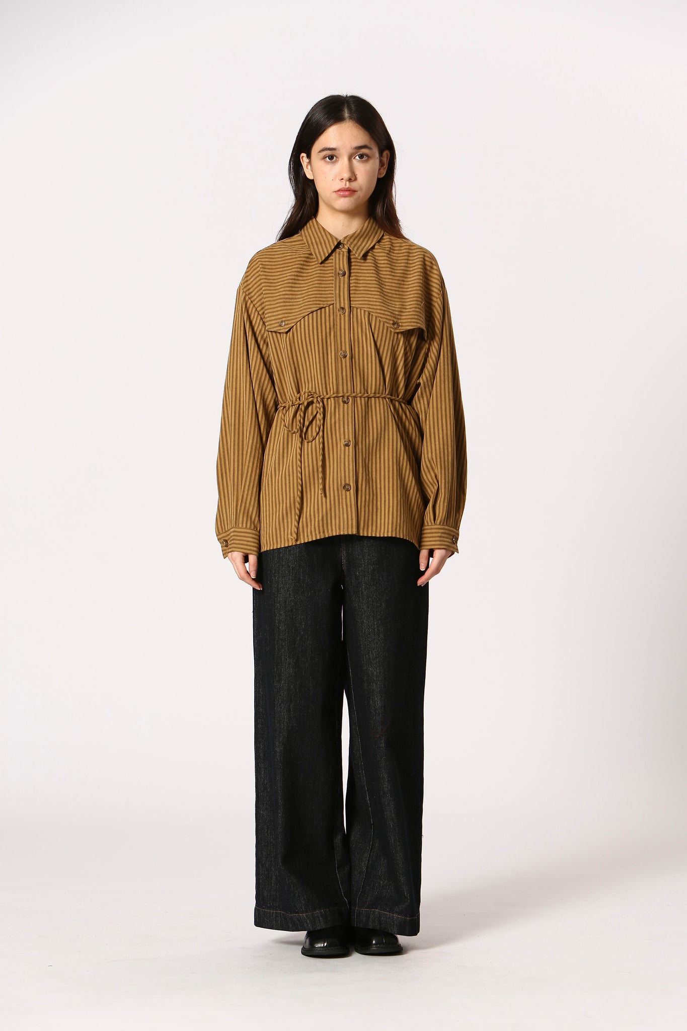 Korner Kayce Stripe Button Front Top w.Belt CAM