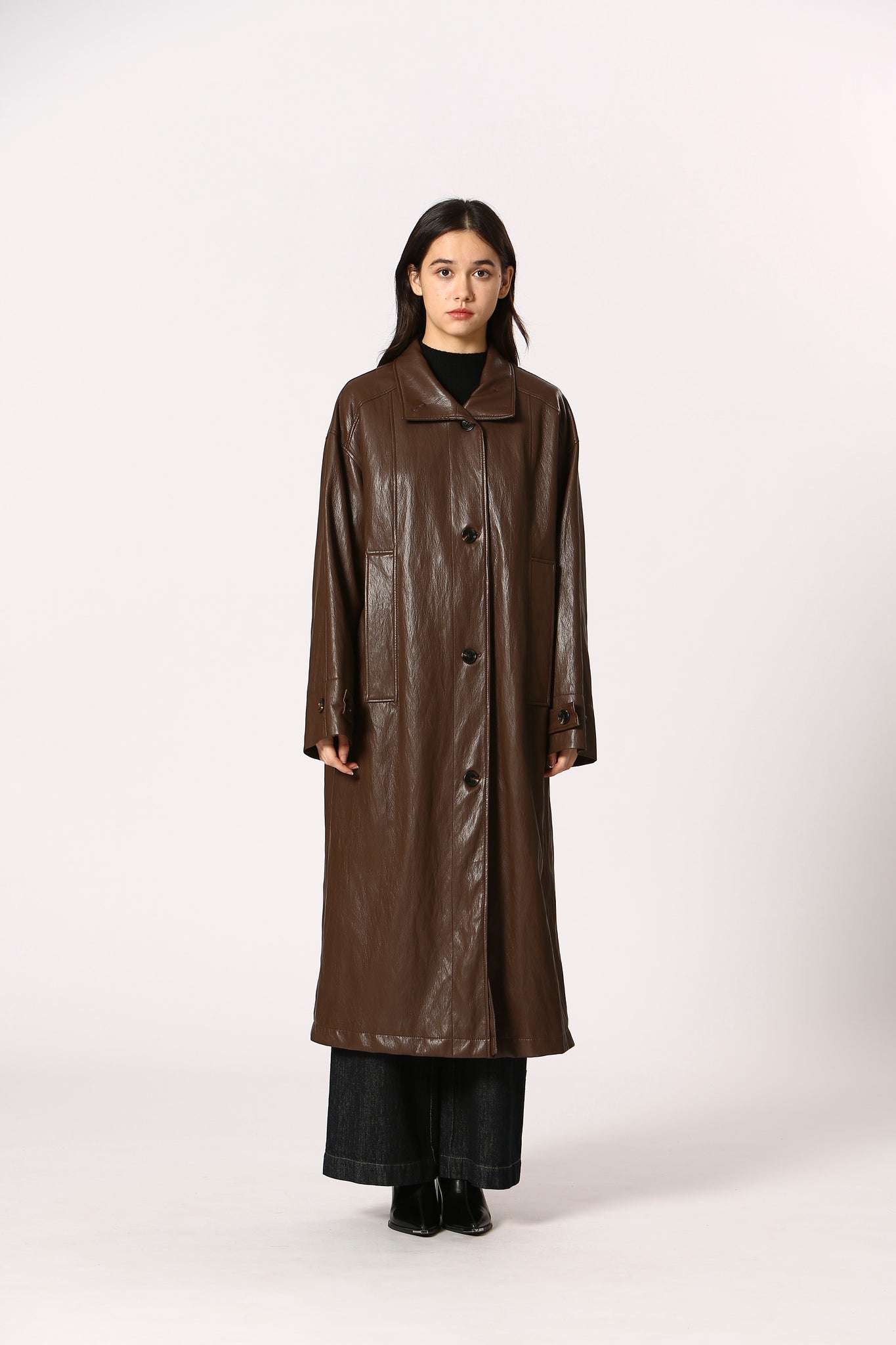 Korner Karma Vegan Leather Trench BRN