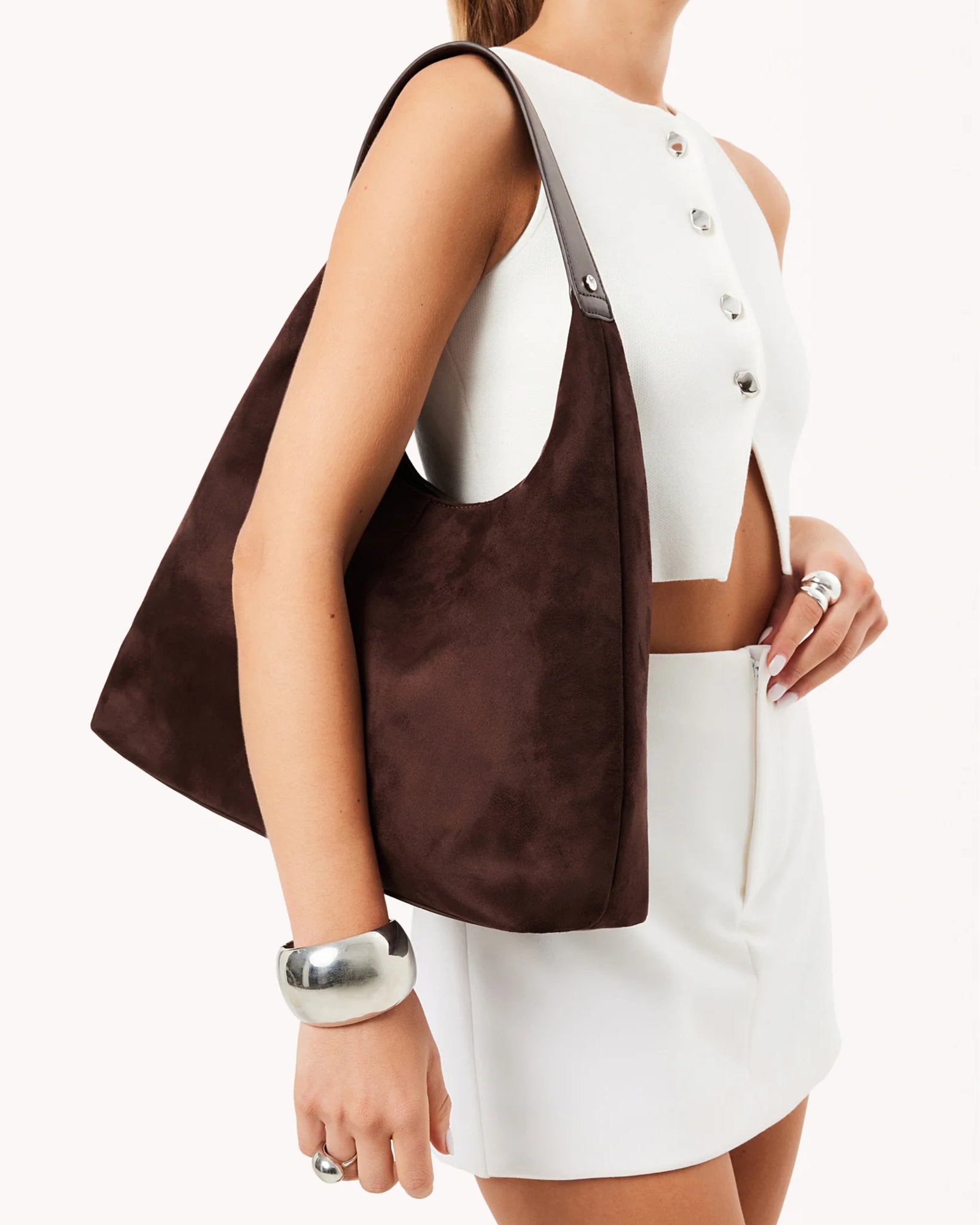 Billini Tammy Suede Shoulder Bag CHOCOLATE