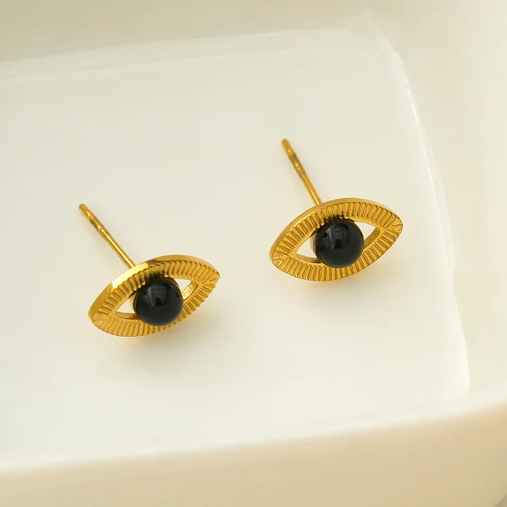 Hackney Nine Tavira Evil Eye Stud Earrings GLD/BLK