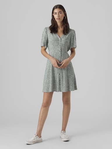 Vero Moda Alba Short Sleeve Button Front Dot Dress