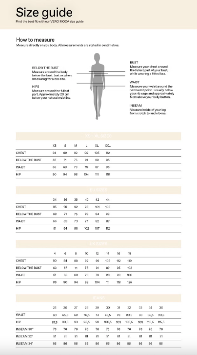 Product Size Chart