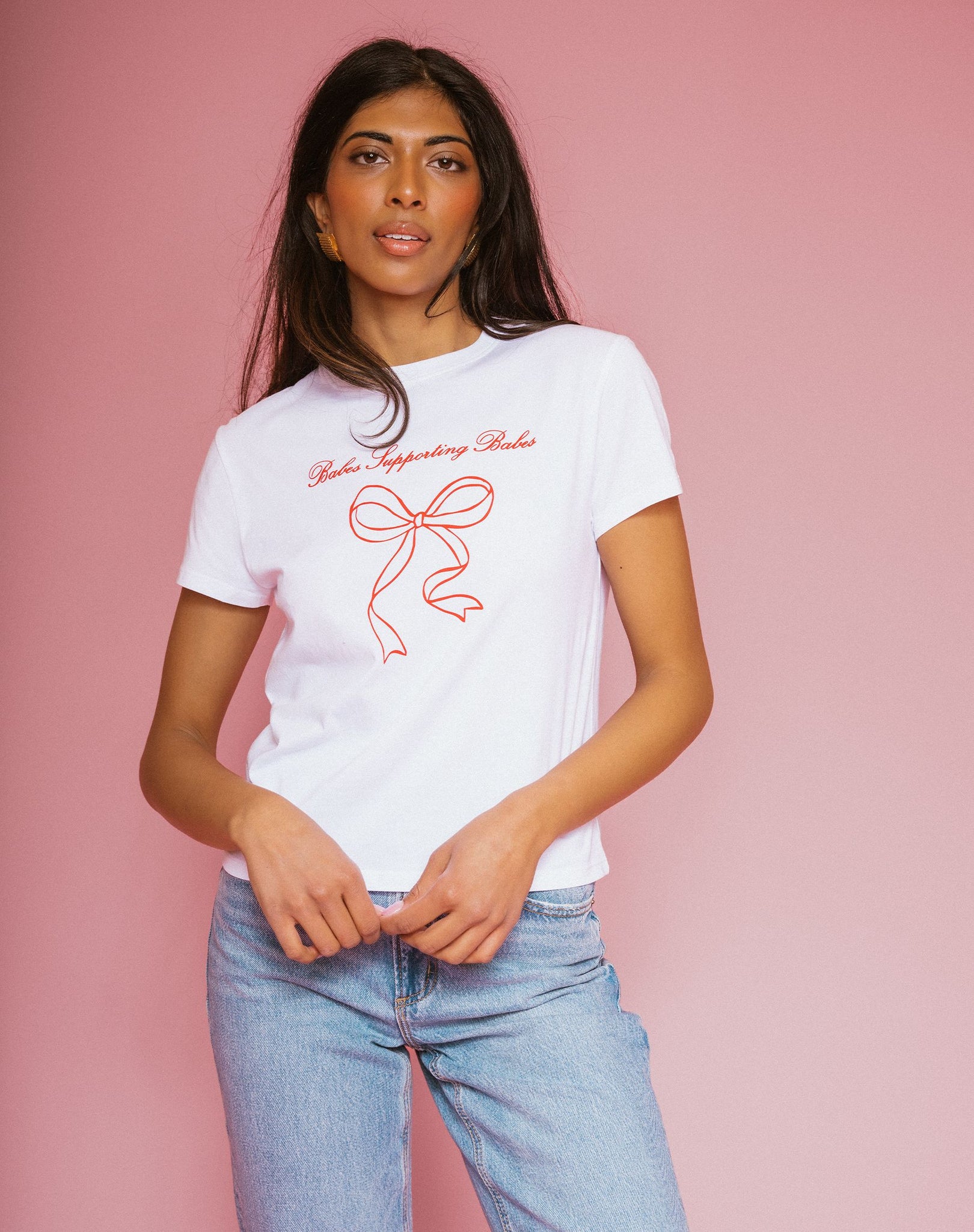 Brunette The Label Bow Print Perfect Tee WHT