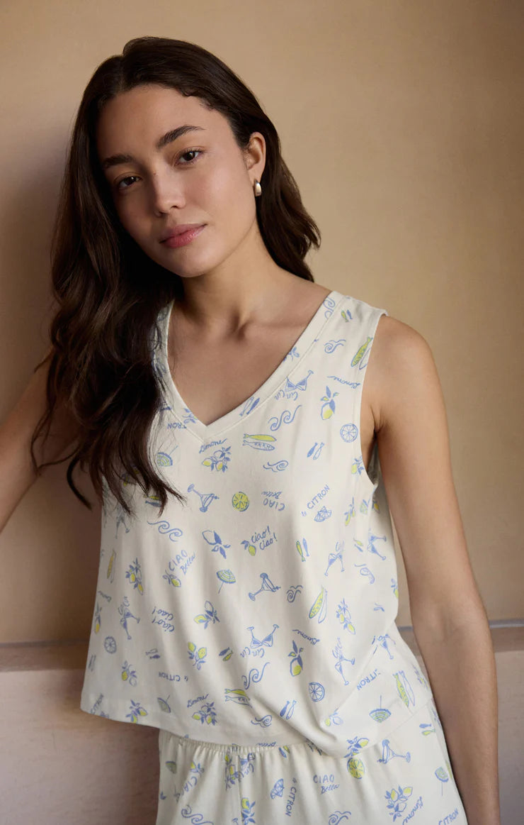 Z Supply Ciao Bella Sily Jersey Tank WHT
