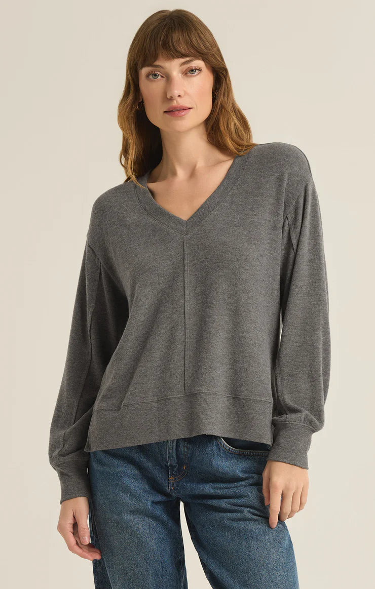 Z Supply Wilder Cloud V Neck L/S Top CHARCOAL