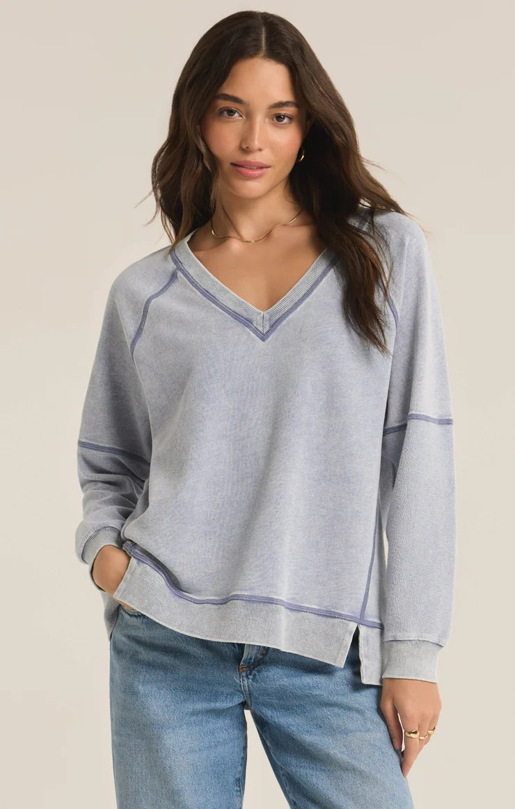 Z Supply Easy V Knit Denim Sweatshirt WSH INDI