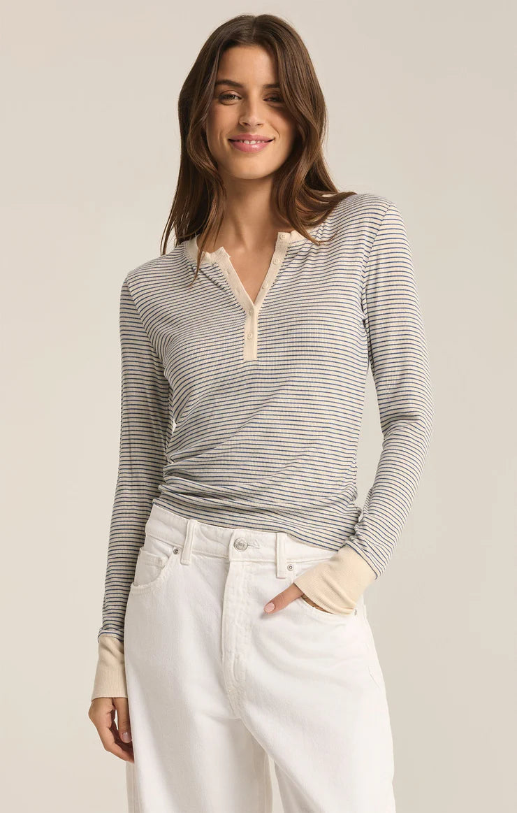 Z Supply Scarlette Stripe Rib Henley SEA SALT