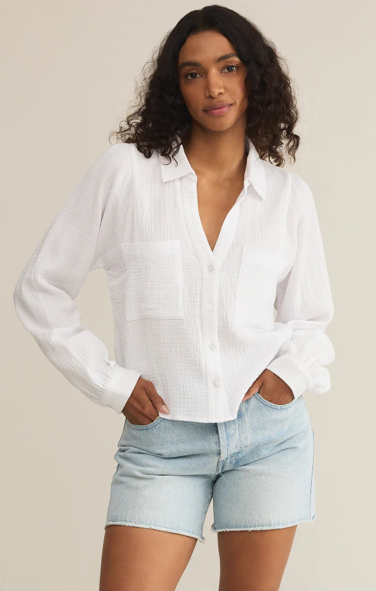 Z Supply Campo Button Up Gauze Top WHT