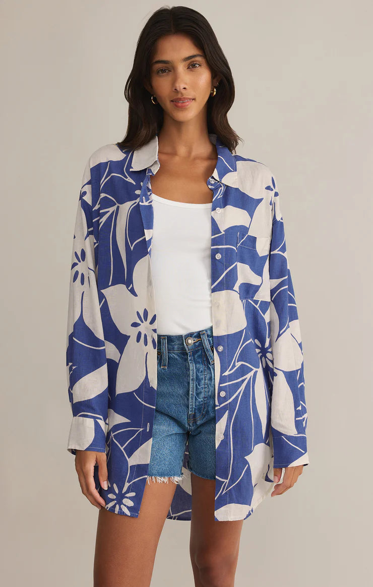 Z Supply Tomas Madero Leaf Button Up BLU