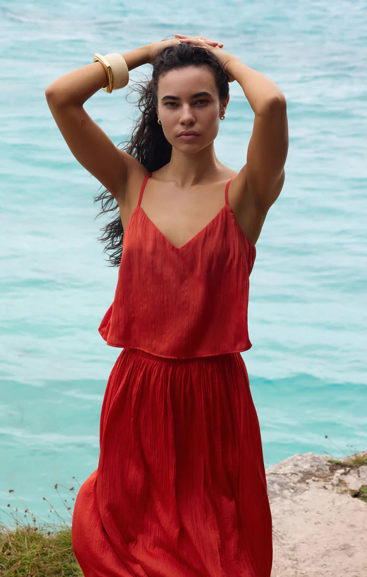 Z Supply Fiore Crinkle Satin Tank RED