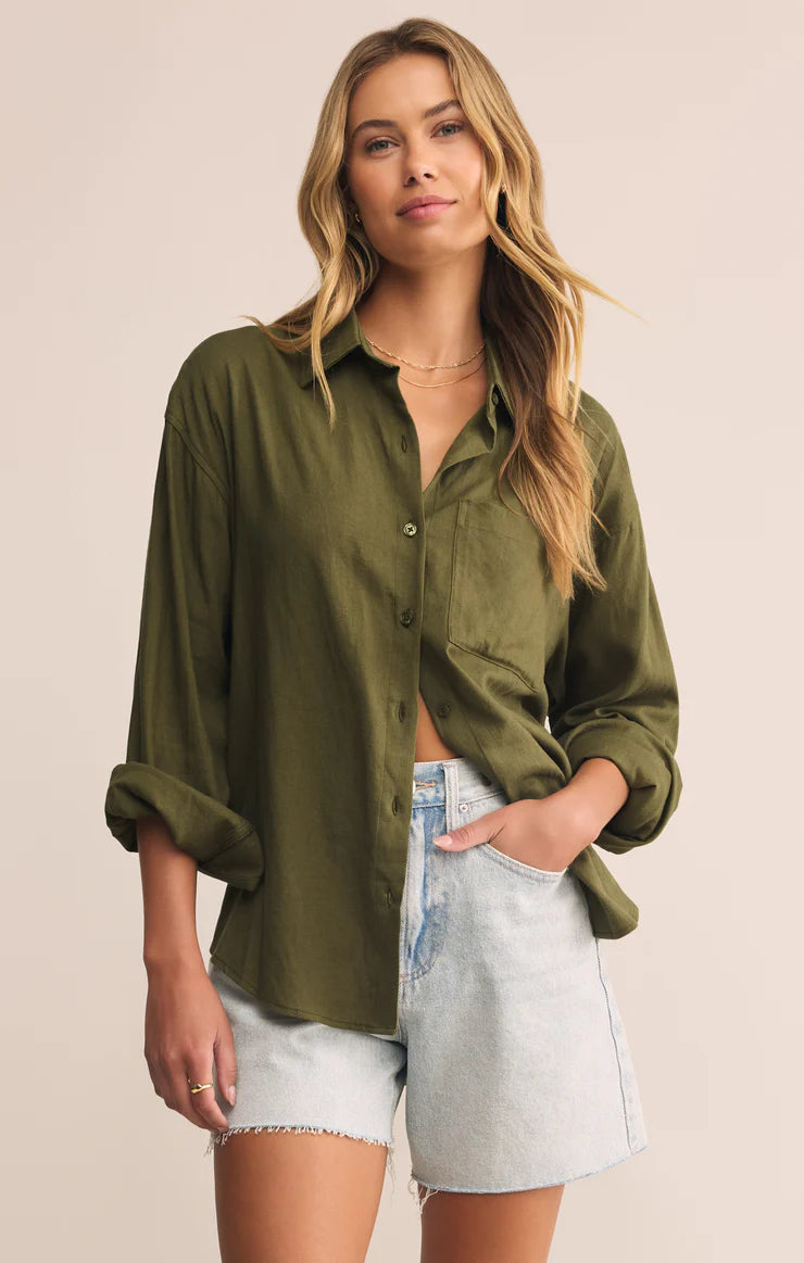 Z Supply Alfie Linen Button Up FERN