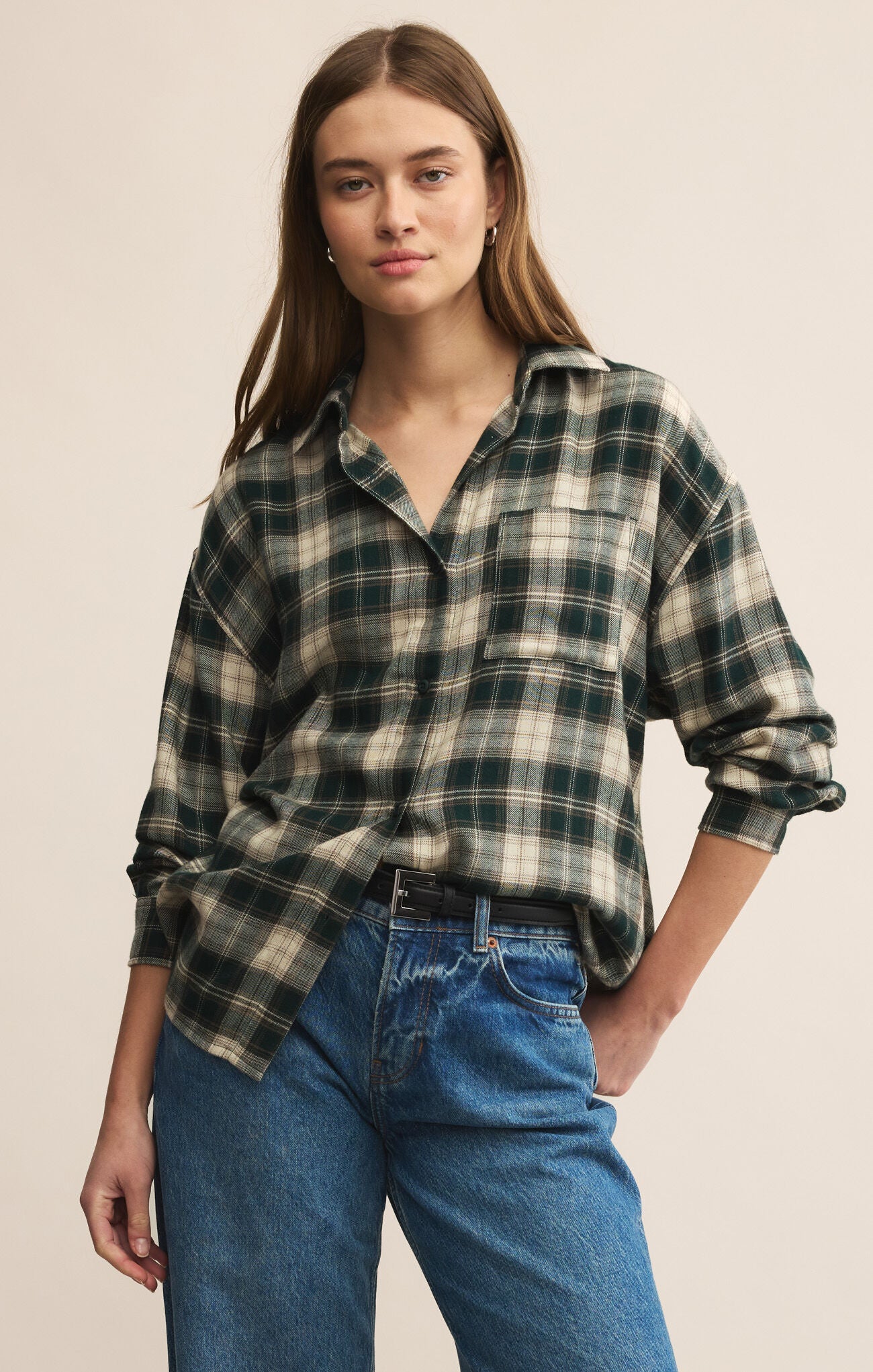 Z Supply River Plaid Button Up GARLAND GRN