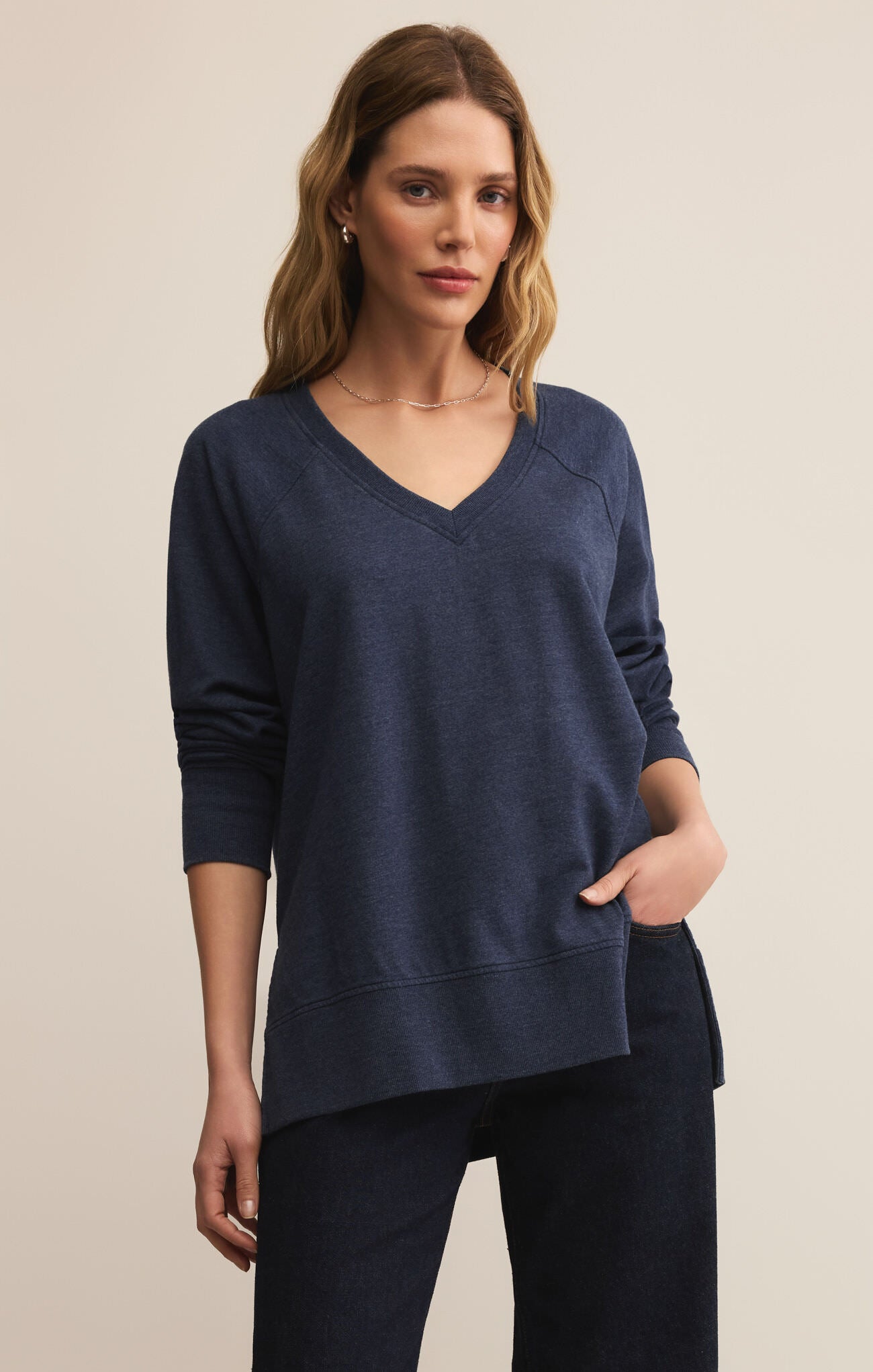 Z Supply Weekender V Neck Sweatshirt BLUE SAPH