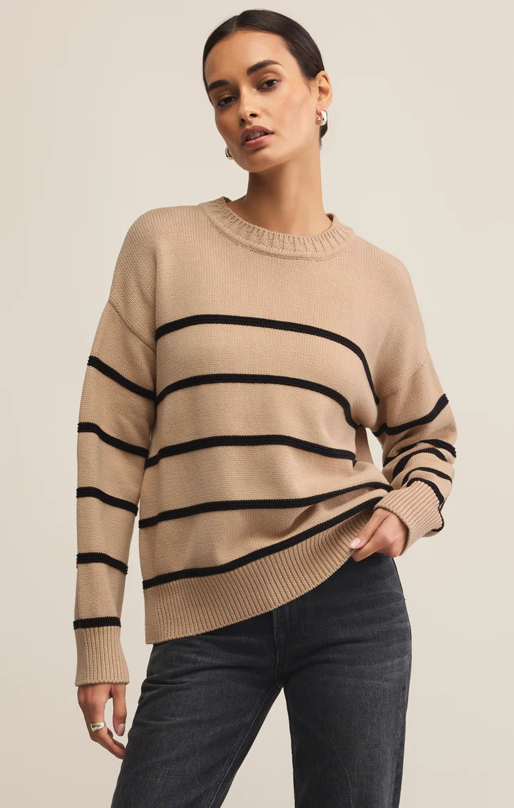 Z Supply Boyfriend Striped Sweater BISCUIT