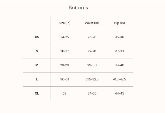 Product Size Chart