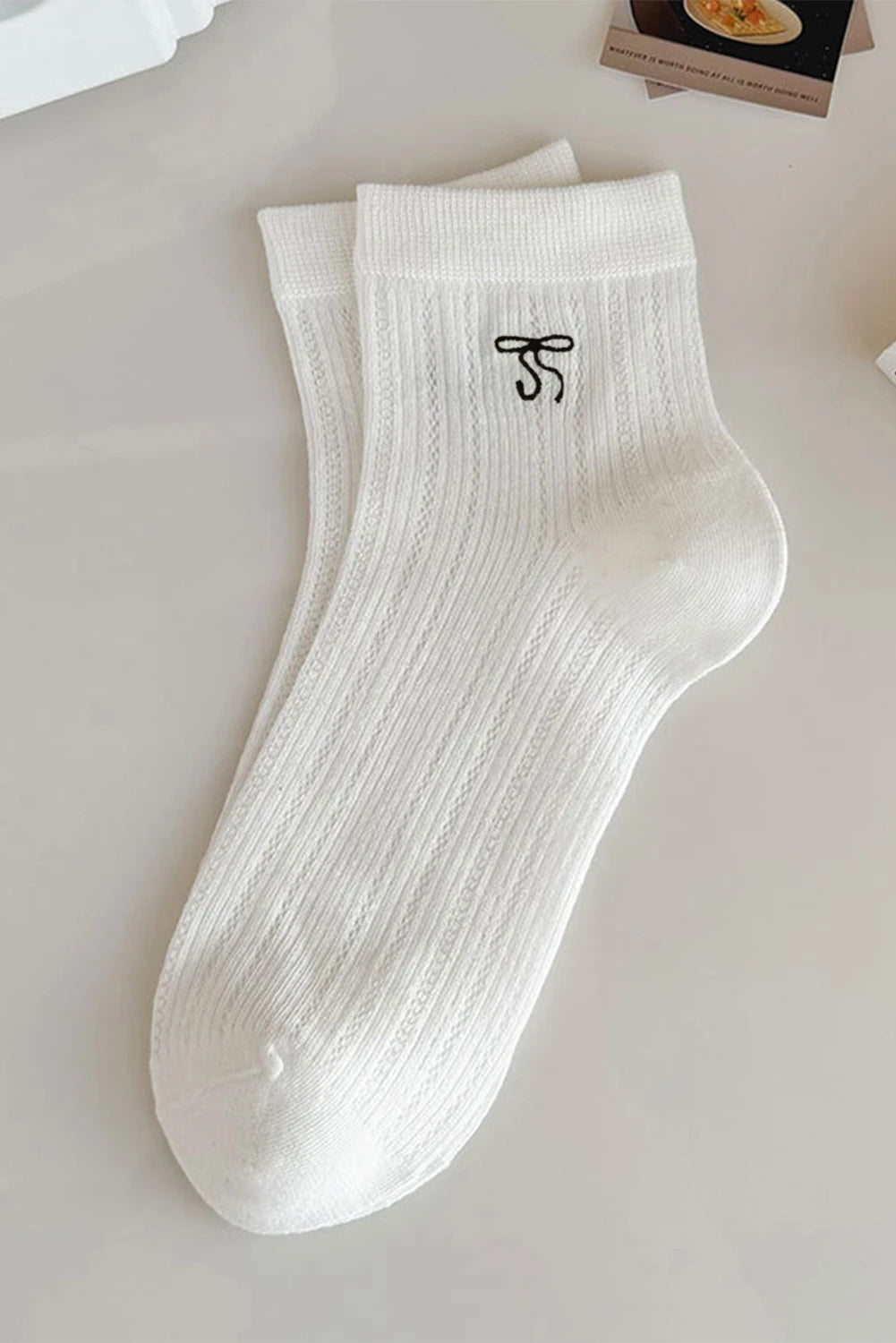 JJTL Small Bow Crew Socks WHT