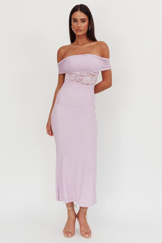 One & Only Idonea Lace Off Shoulder Maxi Drs LILAC