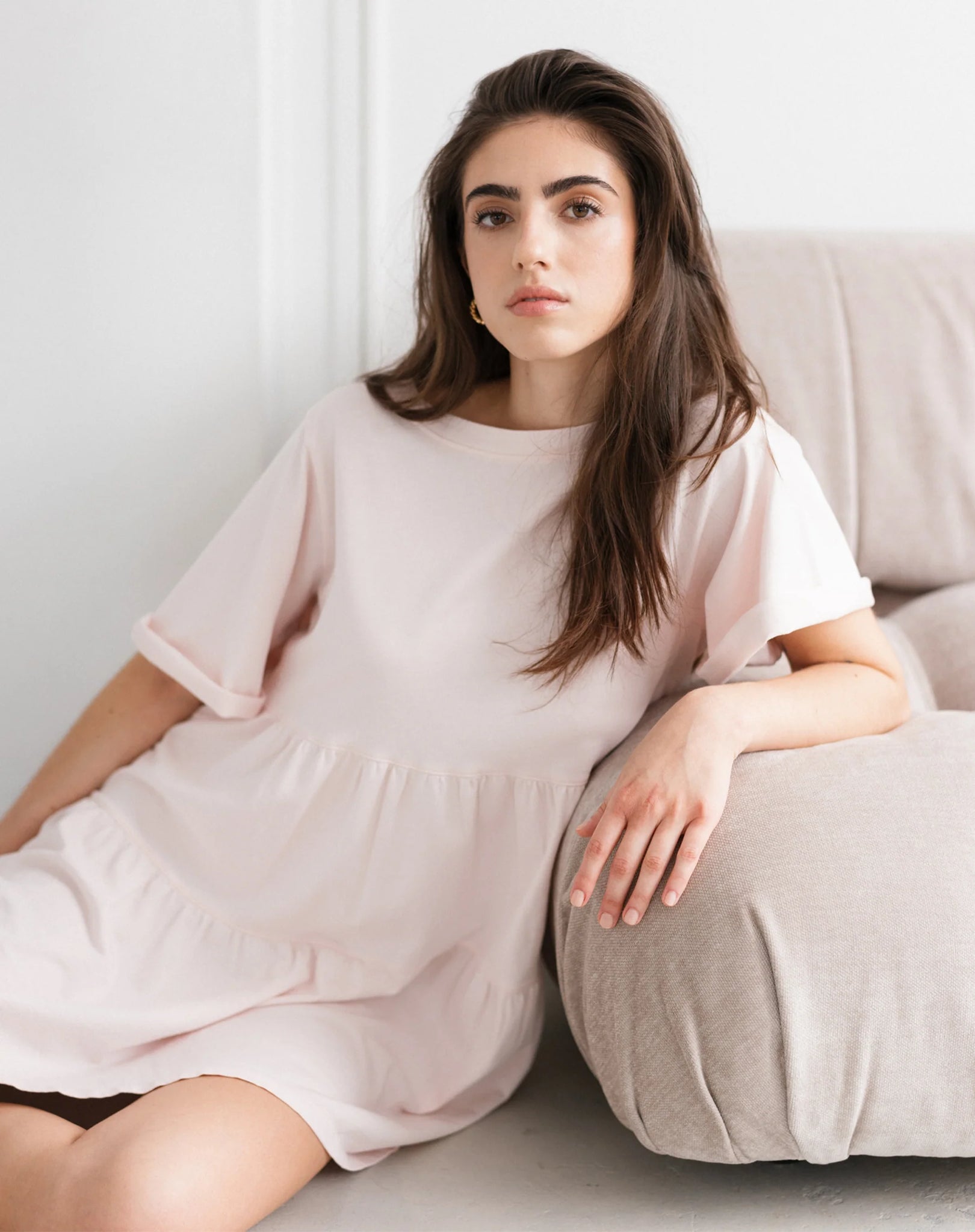 Brunette The Label Tiered T-shirt Dress PINK