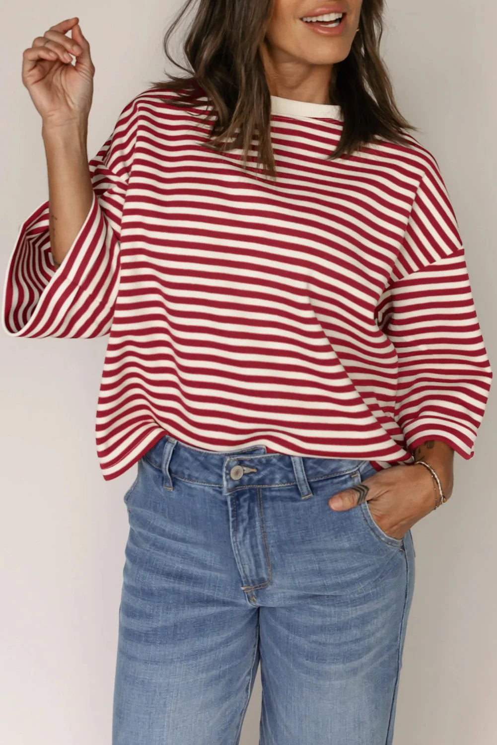 JJTL Sawyer Stripe Open Back Tee RED