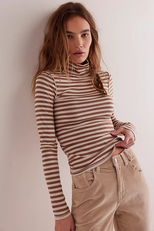 Free People Good Good Stripe Turtleneck L/S OTTER