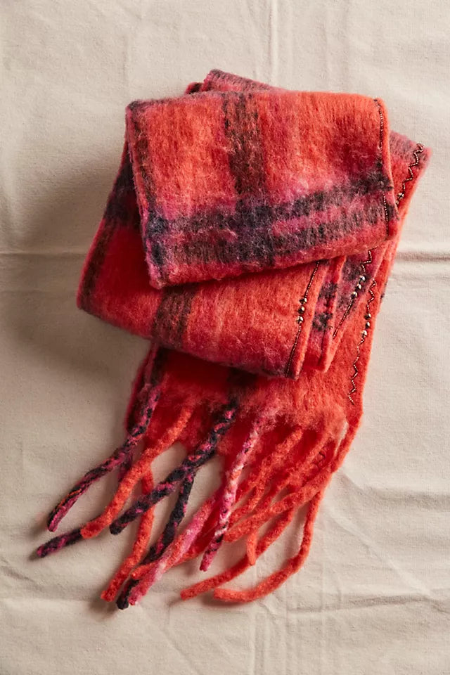 Free People Highland Plaid Scarf PNK