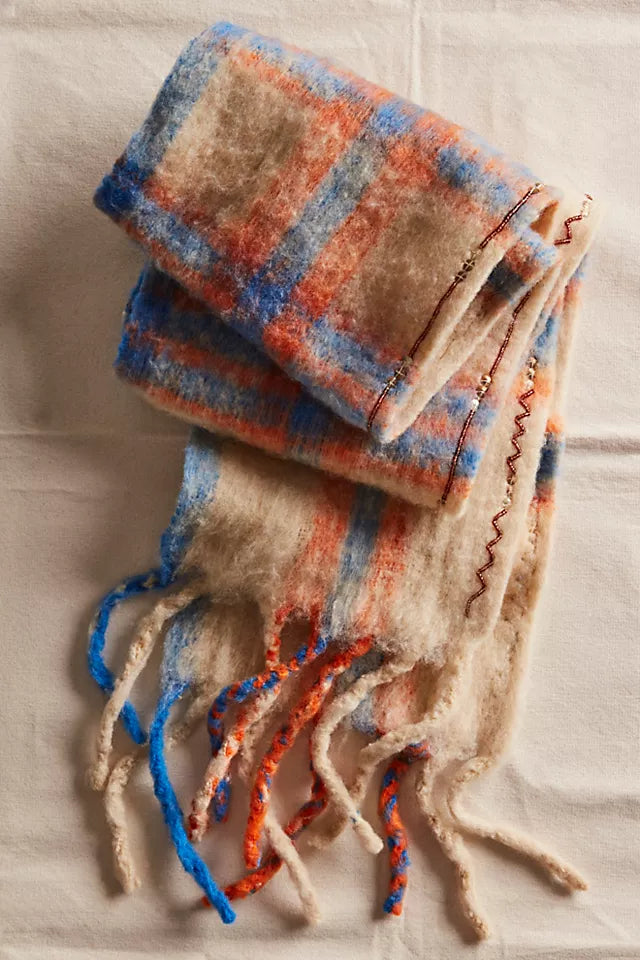 Free People Highland Plaid Scarf IVORY