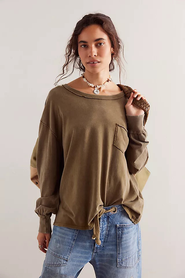 Free People WTF Fade Into You Long Sleeve OLIVE