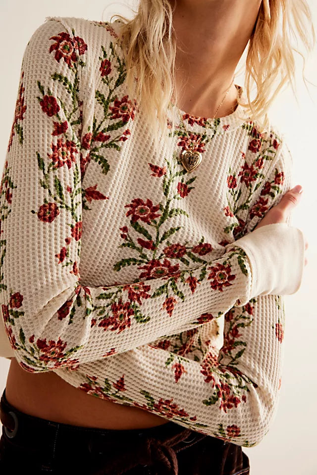 Free People Pretty Little Thermal Long Sleeve SAND