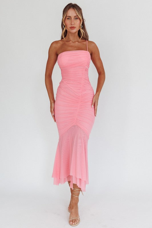 One & Only Late Night Crush Ruched Maxi Dress PNK